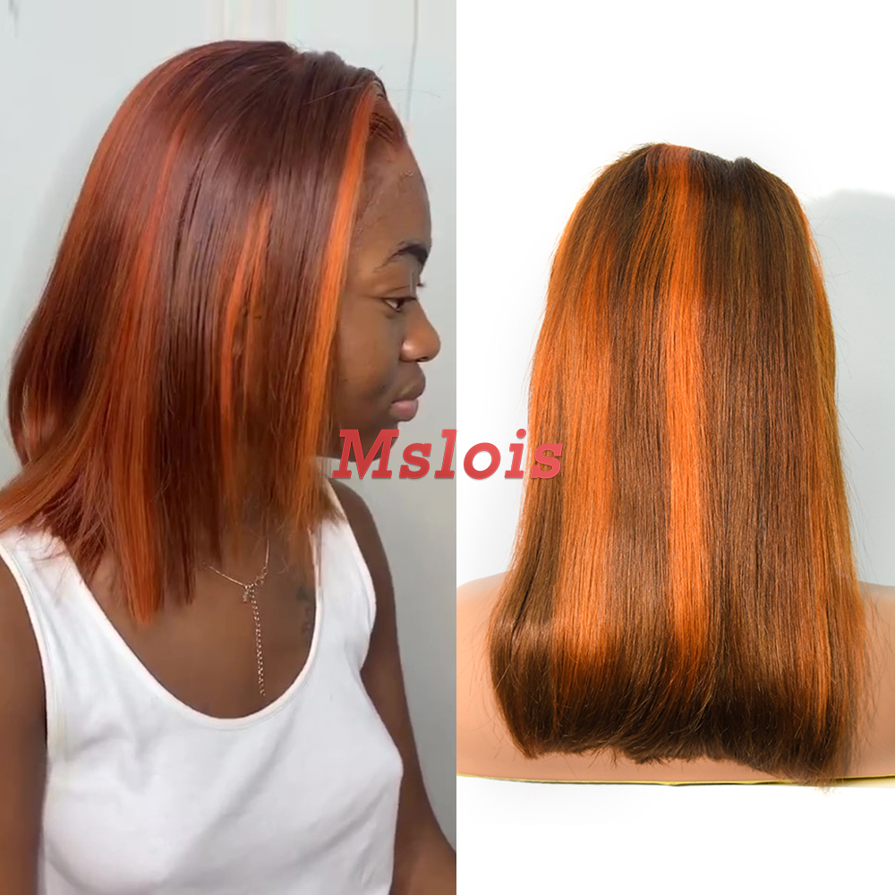 Straight 4/orange Color Transparent Lace 13X4 Bob Wig