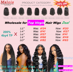 200%(12''-20'') 4x4 Transparent Lace Top Virgin Hair Single Wig Deal or Group Orders