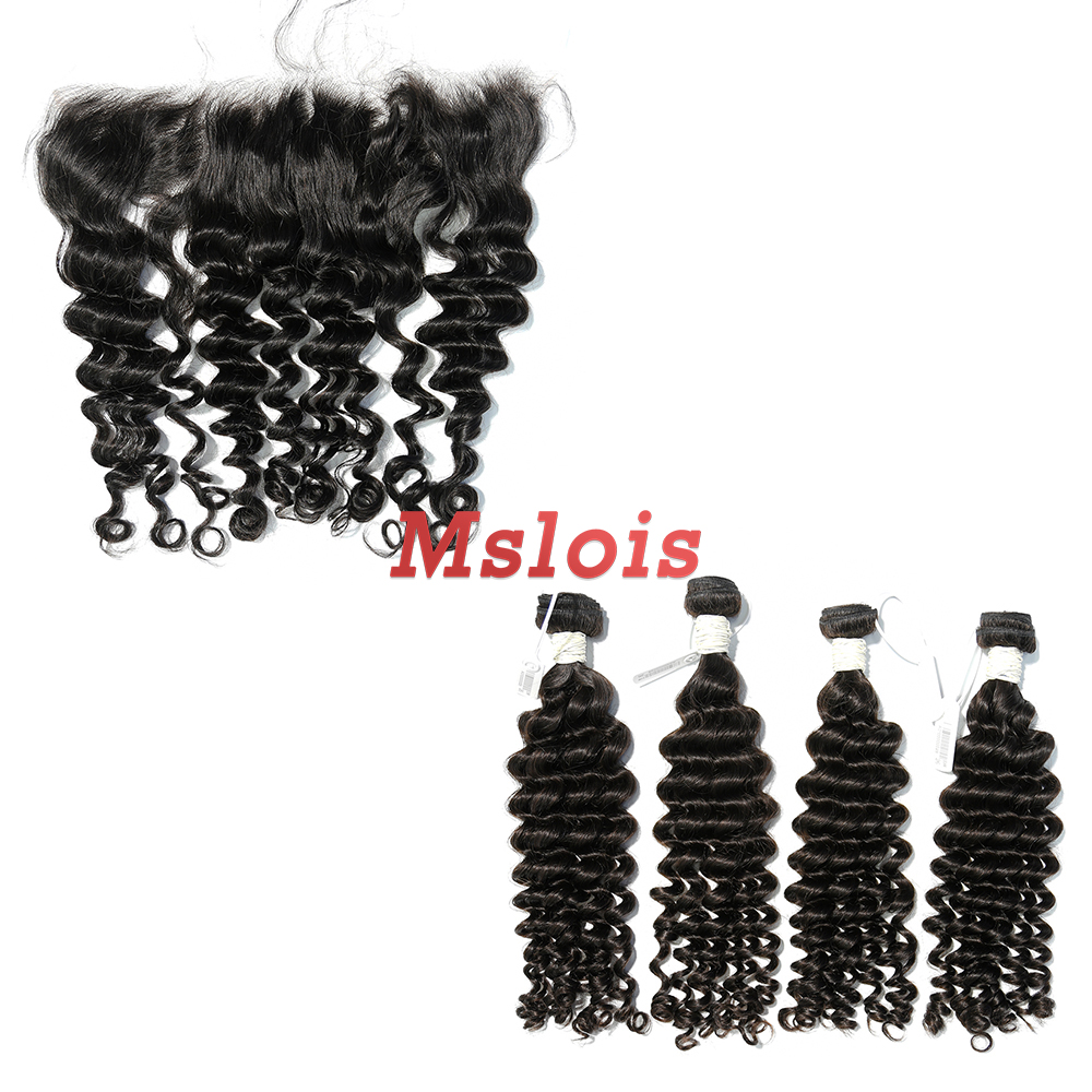 #1b Brazilian Virgin Human Hair Weft with 13X4 Frontal Deep Wave