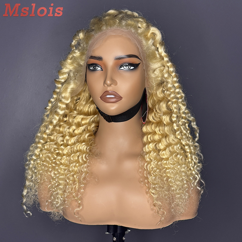 #613 Blonde European Raw Human Hair HD 13×4 frontal wig Deep Curly